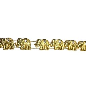 Vintage GoldTone Elephant 8” Slide Bracelet Six Elephants Rhinestones Trunk Up